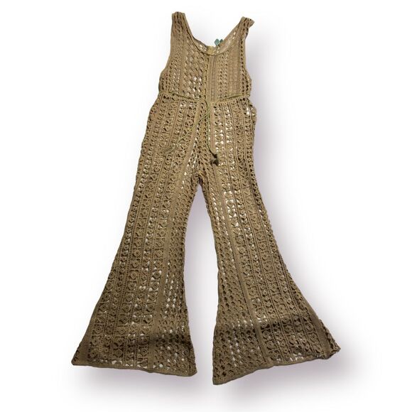 FARM‎ Rio Boho Chic Jumpsuit Mesh Flare Leg Brown Vintage Rare Jumpsuit Small - Picture 1 of 9